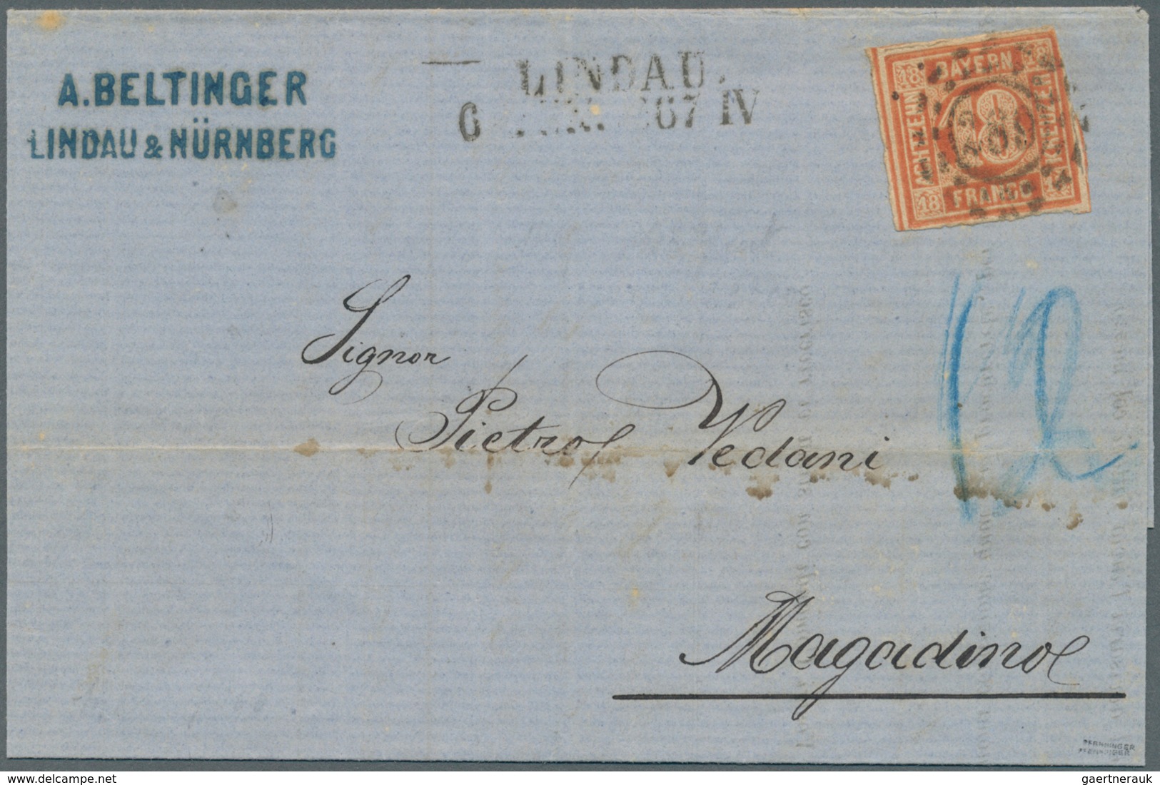 17146 Bayern - Marken Und Briefe: 1862, 18 Kr. In Seltener B-Farbe Orangerot Mit OMR "289" Und Neben-Ra2 " - Other & Unclassified