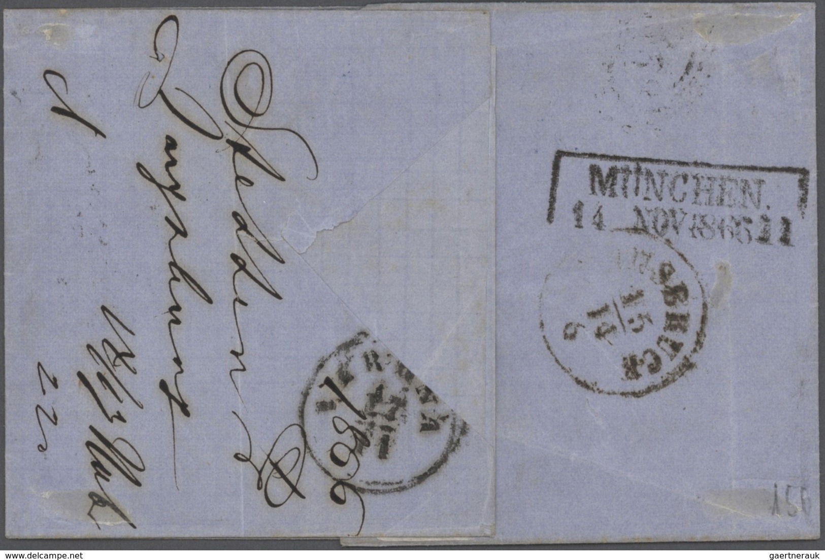 17147 Bayern - Marken Und Briefe: 1862, 18 Kr. Zinnober Und Zweimal 1 Kr. Gelb Mit Offenem Mühlradstempel - Other & Unclassified