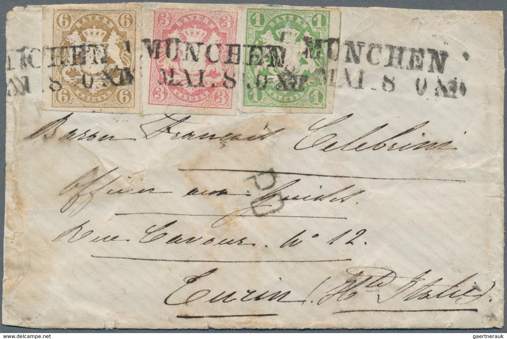 17154 Bayern - Marken Und Briefe: 1868, Wappen 6 Kr. Ockerbraun Zusammen Mit 1 Kr. Hellgrün Und 3 Kr. Rosa - Other & Unclassified