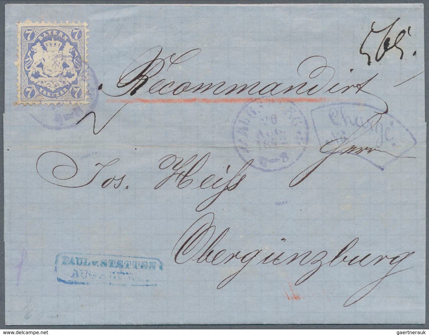 17161 Bayern - Marken Und Briefe: 1870, 7 Kr Mattultramarin, Einzelfrankatur Auf Einschreibebrief Von AUGS - Sonstige & Ohne Zuordnung
