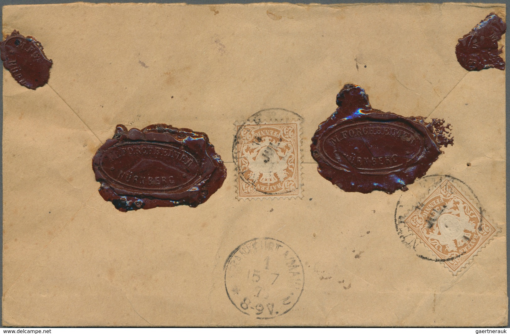 17172 Bayern - Marken Und Briefe: 1876, 25 Pfg. Wappen Braunocker, Zwei Einzelwerte Rückseitig Als Portoge - Other & Unclassified