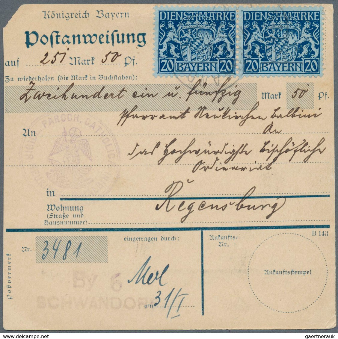 17193 Bayern - Dienstmarken: 1916, Dienstmarken 20 Pfg. Dunkelblau Im Tadellosen Waagerechten Paar Als Por - Autres & Non Classés