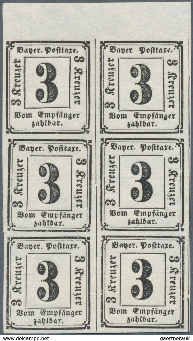 17198 Bayern - Portomarken: 1862, 3 Kr. Schwarz, Allseits Voll- Bis Breitrandiger 6er-Block Vom Oberrand, - Other & Unclassified