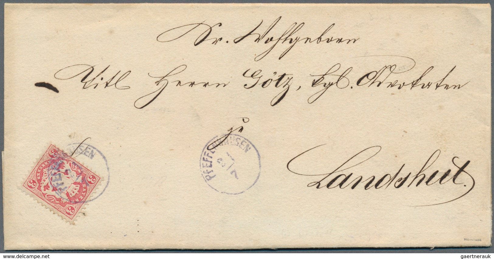 17218 Bayern - Ortsstempel: PFEFFENHAUSEN / 21 7 (wohl 1872), Violetter Zierstempel Ohne Zierelement Als E - Other & Unclassified