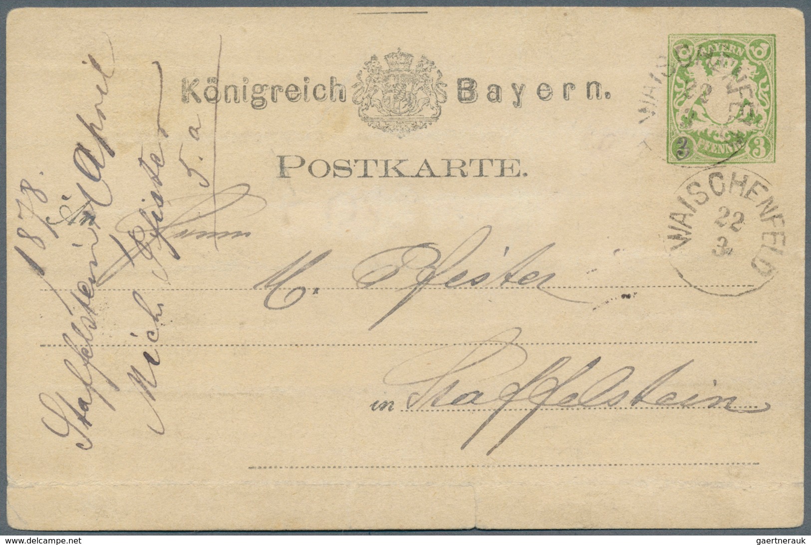 17227 Bayern - Ortsstempel: WAISCHENFELD / 22.3. (1878), Klarer Zierstempel (Type 17 Ohne Zierstück) 2 X K - Other & Unclassified