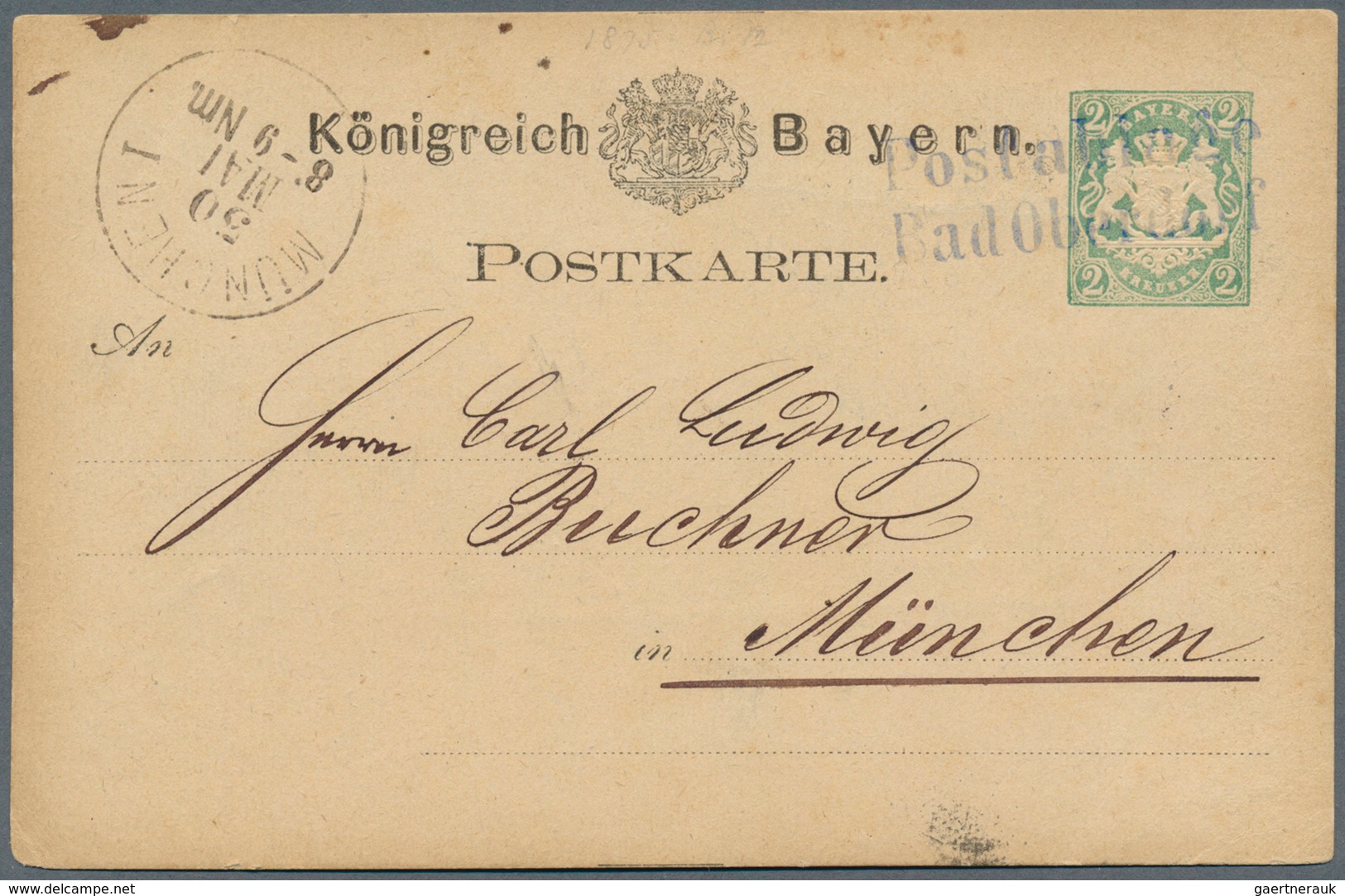 17232 Bayern - Postablagestempel: Bad Oberdorf, Sehr Seltener Blauer Postablage-L2 Als Entwerter Auf GA 2 - Sonstige & Ohne Zuordnung