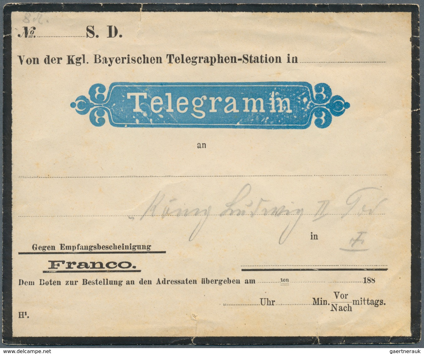 17234 Bayern - Besonderheiten: 1858/1880, "Telegraphische Depesche" Umschlag In Regensburg 1858 Gelaufen U - Other & Unclassified