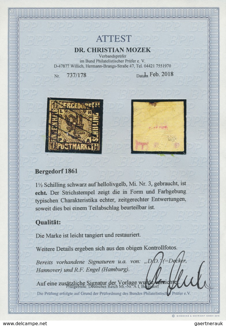 17239 Bergedorf - Marken Und Briefe: 1861, 1 Sch. Schwarz Auf Weiß Und 1½ Sch. Schwarz Auf Hellolivgelb, Z - Bergedorf