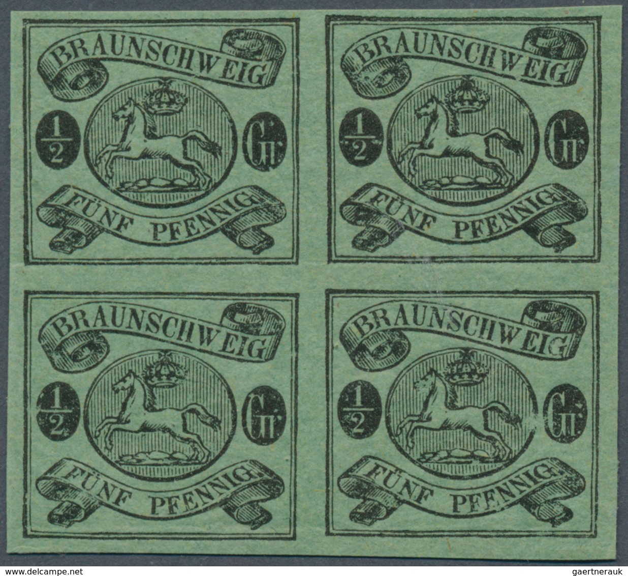 17246 Braunschweig - Marken Und Briefe: 1861, ½ Gr. Schwarz Auf Grün, Absolut Postfrischer Und Allseits Br - Brunswick