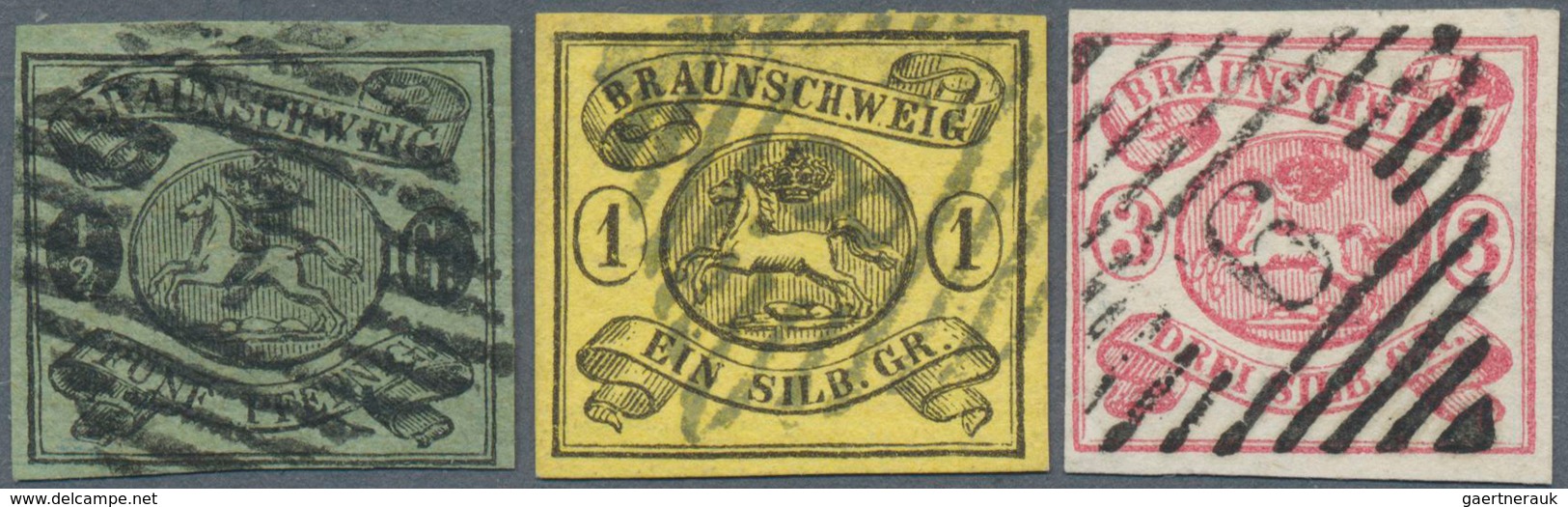 17247 Braunschweig - Marken Und Briefe: 1861, ½ Gr. Schwarz Auf Grün, 1 Sgr Schwarz Auf Lebhaftgrau Und 3 - Brunswick