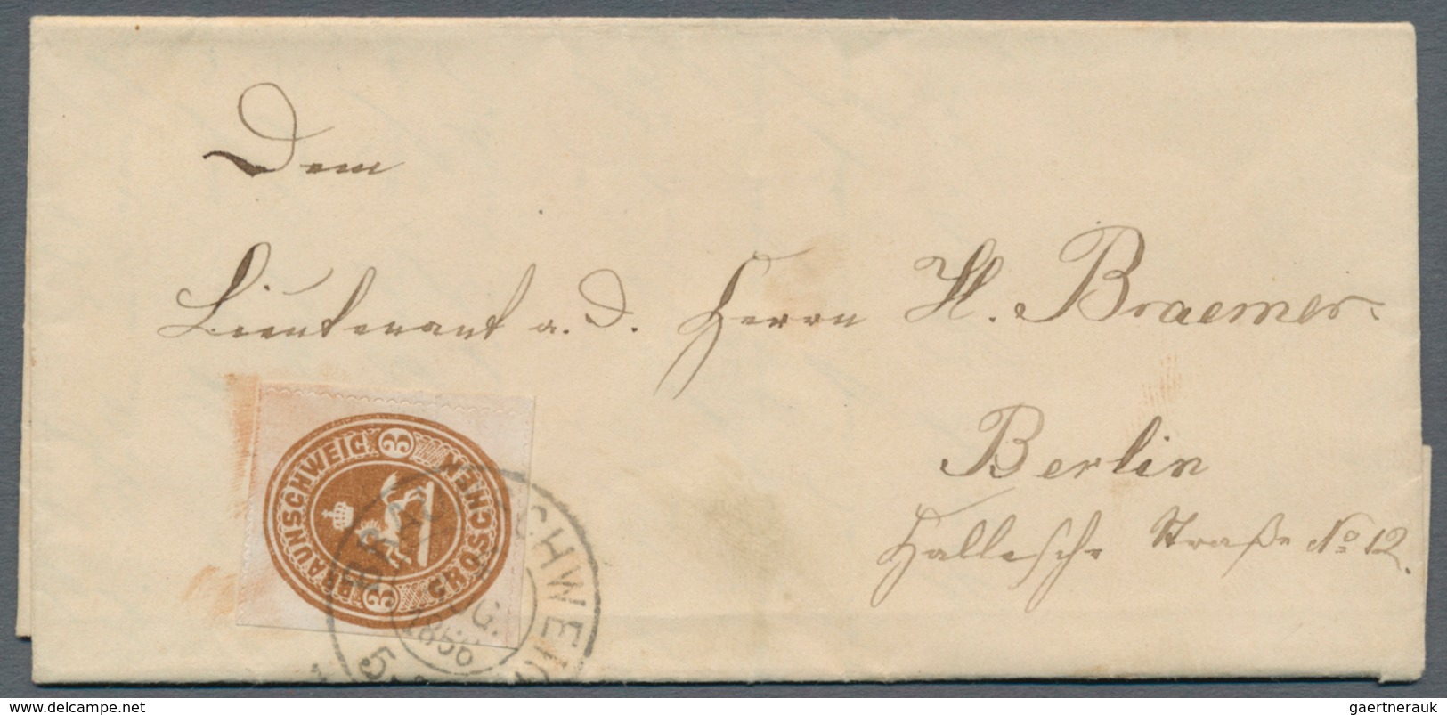 17255 Braunschweig - Marken Und Briefe: 1866 3 Sgr Braun Auf Brief, Marke Saubere Scherentrennung, Gebr.am - Brunswick
