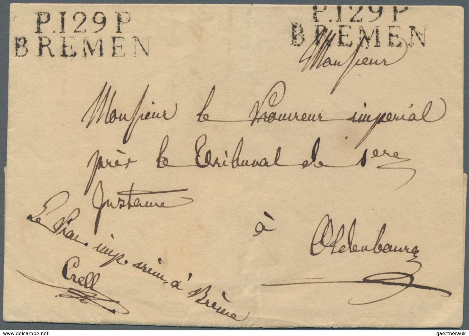 17260 Bremen - Vorphilatelie: "P.129.P./BREMEN", Schwarzer L2 Zweimal Klar Auf Faltbriefhülle Nach Oldenbu - Prephilately