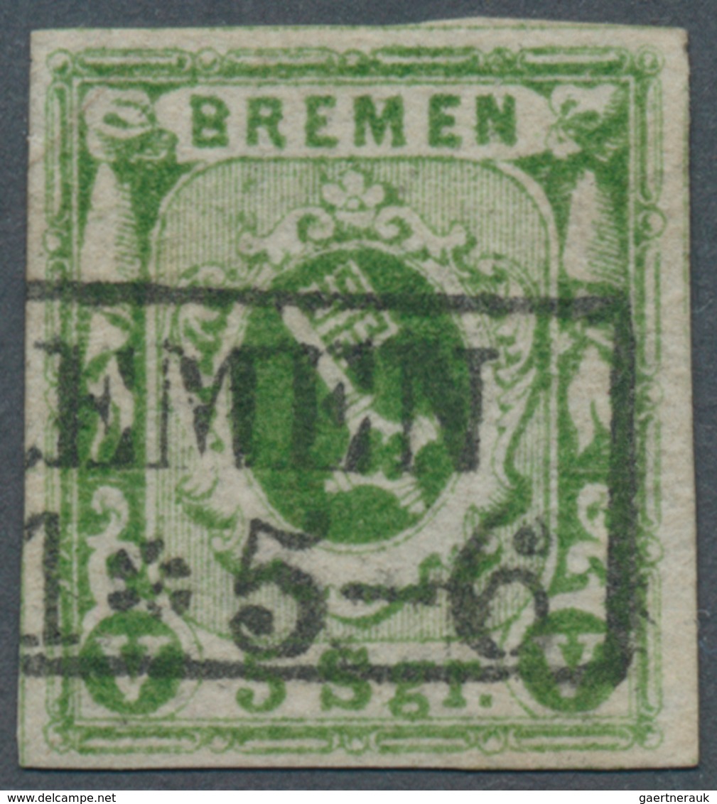 17263 Bremen - Marken Und Briefe: 1859, 5 Sgr. Moosgrün, Geschnitten, Mit Schwarzem Rahmenstempel "(BR)EME - Bremen