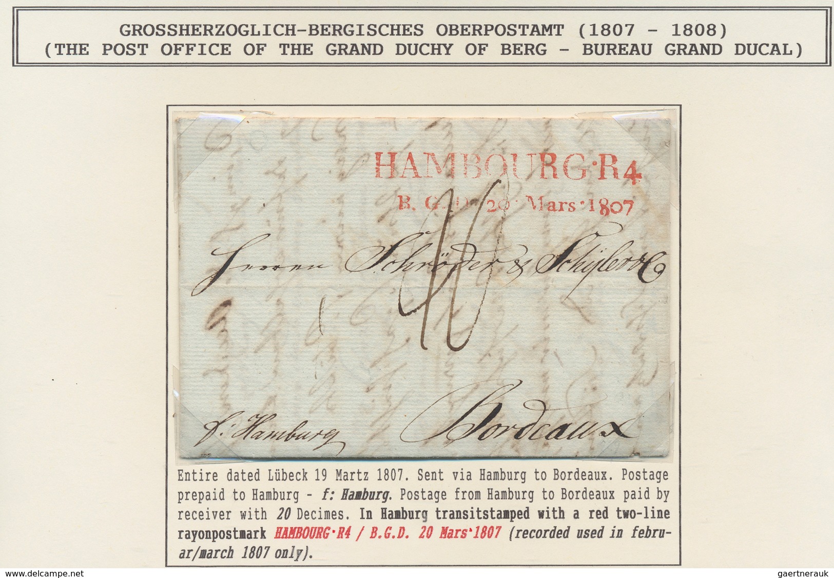 17285 Hamburg - Vorphilatelie: HAMBURG.R4 B.G.D. 20 MARS 1807 Seltener Roter Zweizeiler Des Grossherzogl. - Prephilately