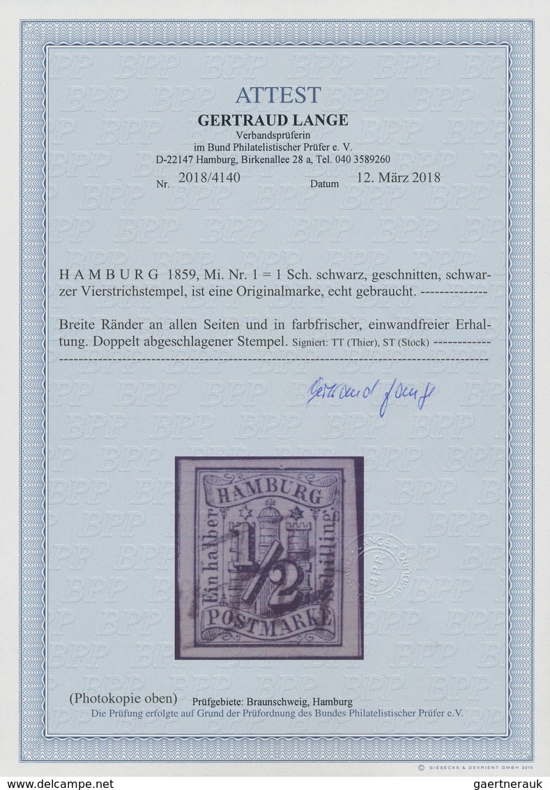 17290 Hamburg - Marken Und Briefe: 1859, Wappenausgabe ½ S Schwarz, Allseits Breitrandig Geschnitten Mit S - Hamburg