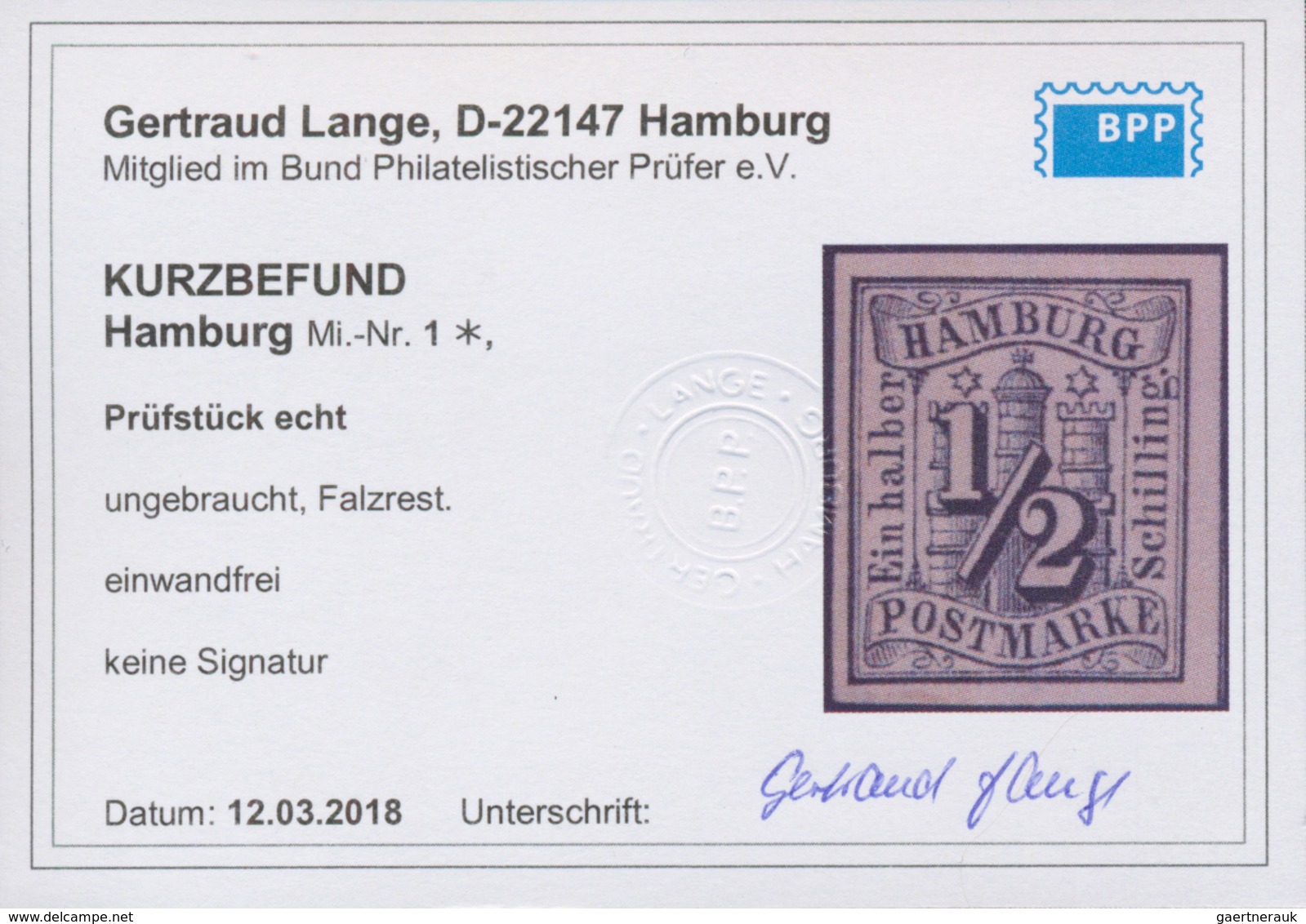 17291 Hamburg - Marken Und Briefe: 1859, Wappenausgabe ½ S Bis 9 S Kompletter Satz Geschnitten, In Ungebra - Hamburg