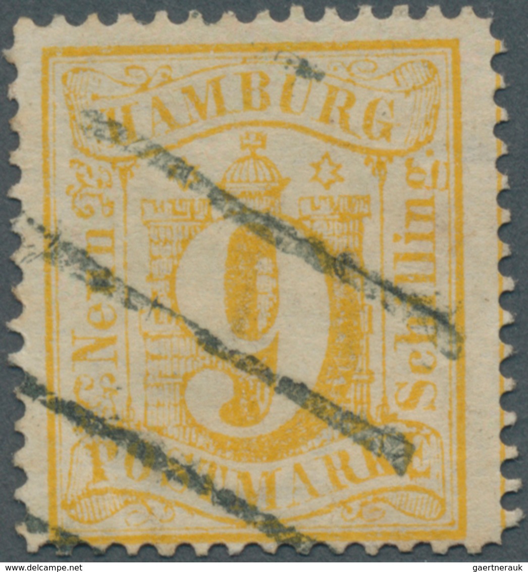 17296 Hamburg - Marken Und Briefe: 1864, Wappen 9 Schilling Gelb Gezähnt Mit Sauberem Zentrischen 4-Strich - Hamburg