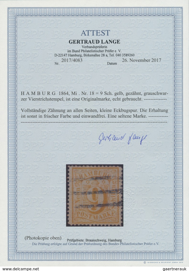17297 Hamburg - Marken Und Briefe: 1864, Wappen 9 S Orangegelb, Gez. L 13½, Farbfrische Marke Mit Einwandf - Hamburg
