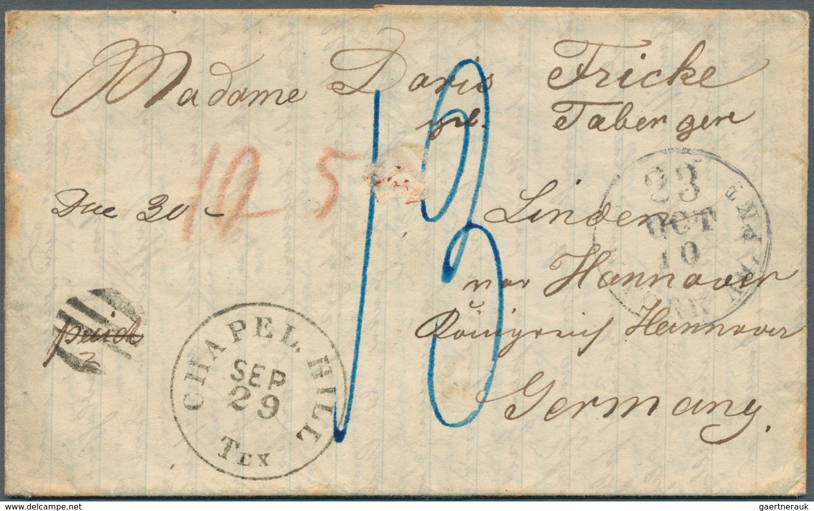 17307 Hannover - Vorphilatelie: 1852, 2 Kompl. Faltbriefe Einer Korrespondenz Aus Den USA, Dabei Brief Von - Prephilately