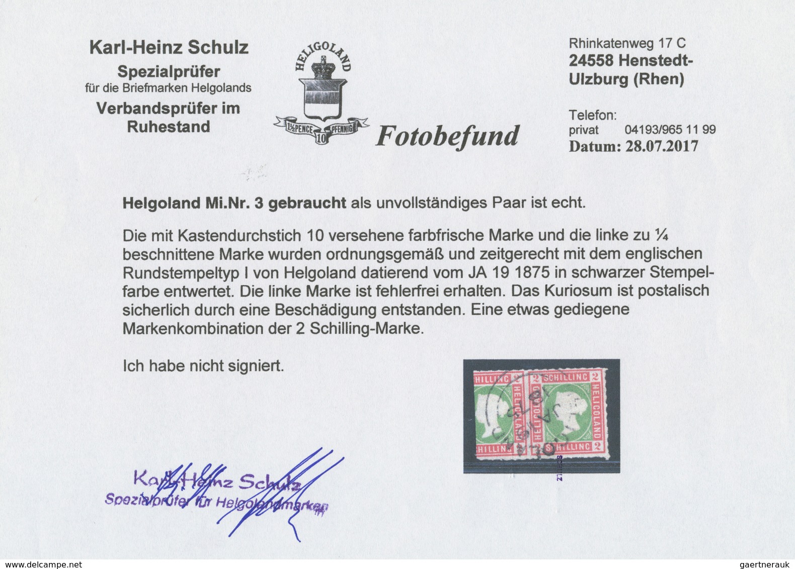 17318 Helgoland - Marken Und Briefe: 1867:2 Sh Grün/rot, Durchstochen, Entwertet Mit Englischem Rundstempe - Heligoland