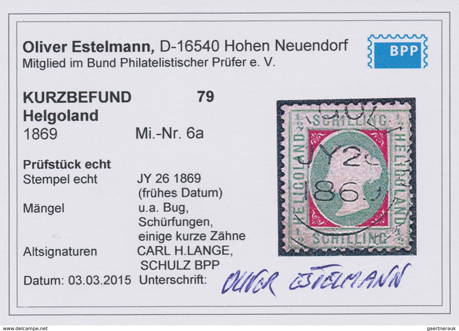17320 Helgoland - Marken Und Briefe: 1/2 S Blaugrün/dunkelkarmin Gestempelt "HELGOLAND JY 26 1869". EXTREM - Heligoland
