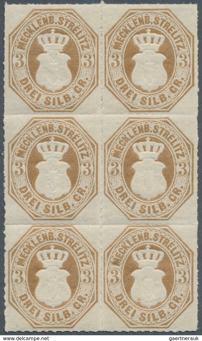 17340 Mecklenburg-Strelitz - Marken Und Briefe: 1864, 3 Sgr. Wappen Im Postfrischen Sechserblock, Mi. 650, - Mecklenburg-Strelitz