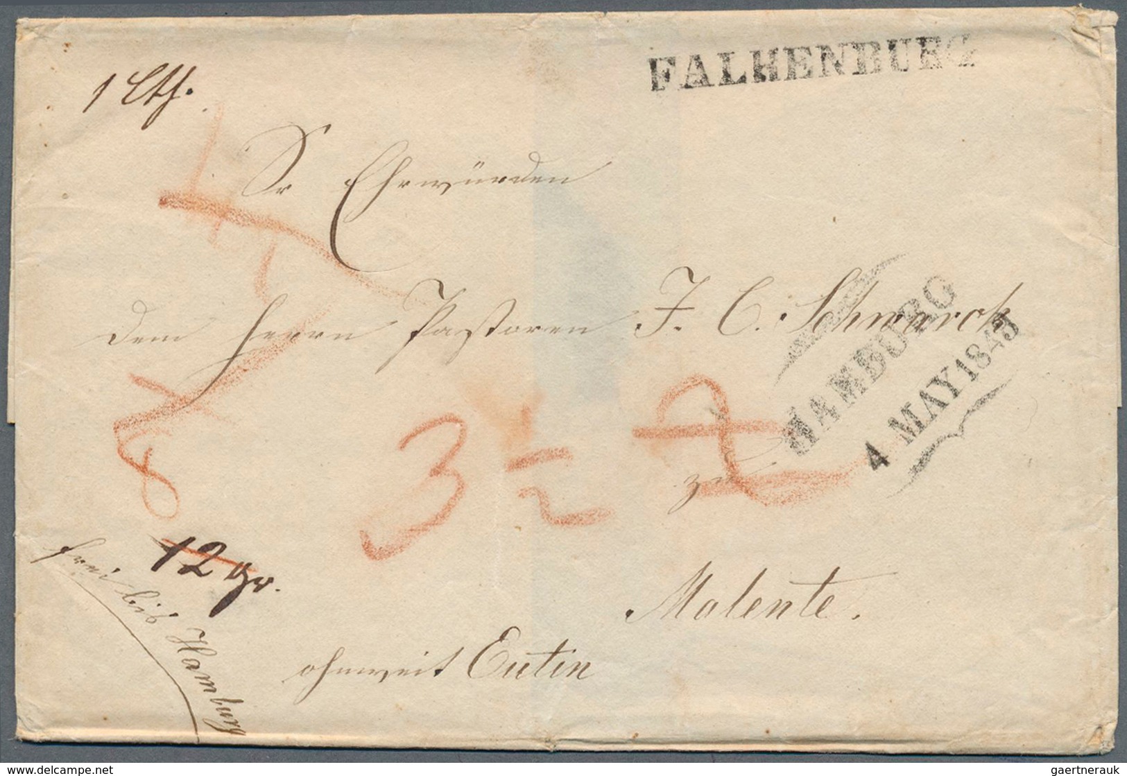 17341 Oldenburg - Vorphilatelie: "FALKENBURG" L1 Auf 1843 Faltbriefhülle Nach Malente, Eutin (SCHLESWIG HO - Prephilately