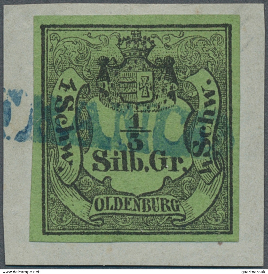 17346 Oldenburg - Marken Und Briefe: 1852, 1/3 Sgr./4 Schw. Schwarz Auf Grün, Farbfrisch Und Allseits Brei - Oldenburg