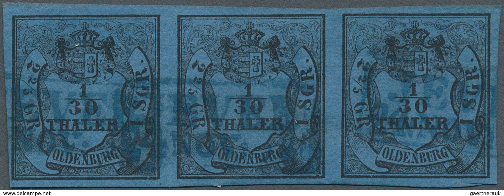 17349 Oldenburg - Marken Und Briefe: 1852, 1/30 Th./ 2 2/5 Gr. / 1 Sgr. Schwarz Auf Blau, Type III, Farbfr - Oldenburg