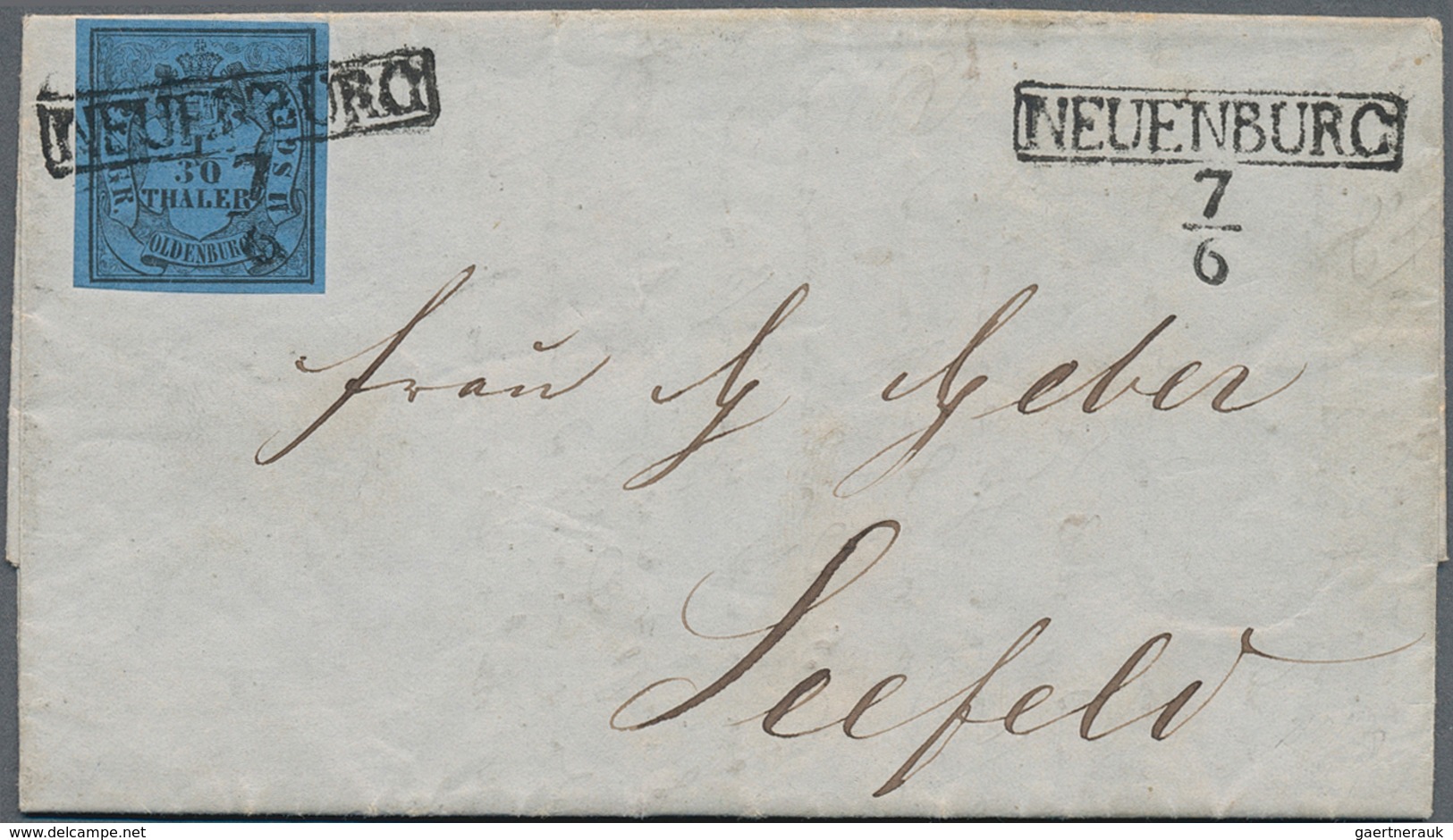 17351 Oldenburg - Marken Und Briefe: 1852, 1/30 Th./ 2 2/5 Gr. / 1 Sgr. Schwarz Auf Blau, Type IV, Allseit - Oldenburg