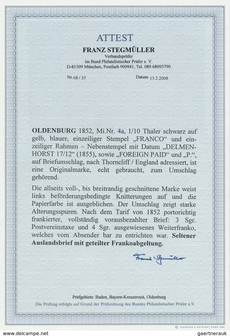 17354 Oldenburg - Marken Und Briefe: 1856, EINMALIGER OLDENBURG BRIEF AN EIN MITGLIED DER "GERMAN LEGION" - Oldenburg