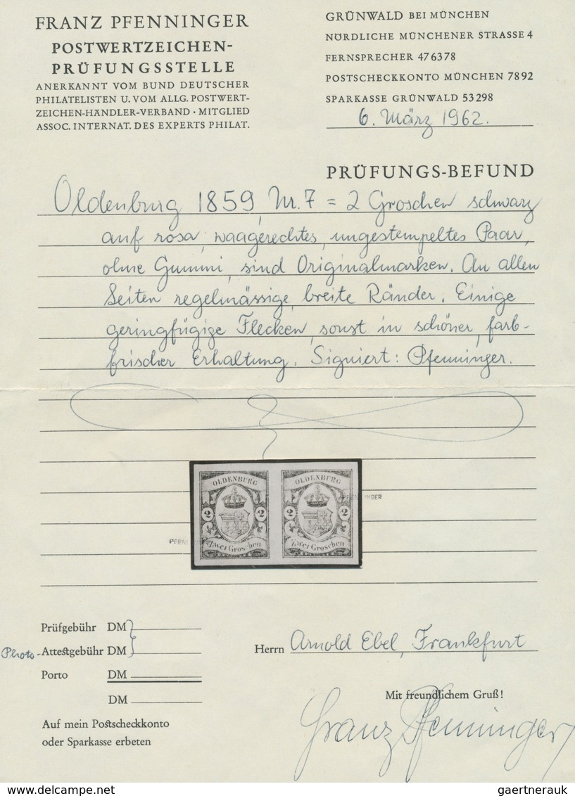 17355 Oldenburg - Marken Und Briefe: 1859, Oldenburg 2 Groschen Schwarz Auf Rosa Waagrechtes UNGEBRAUCHTES - Oldenburg