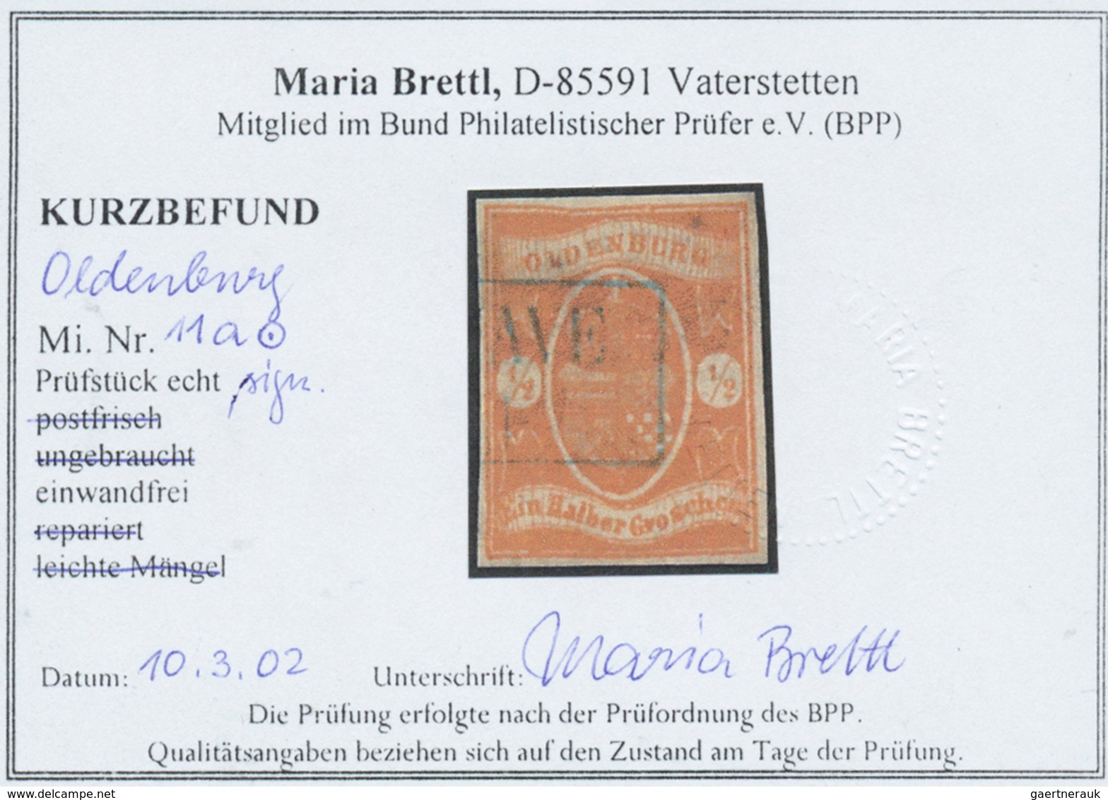 17362 Oldenburg - Marken Und Briefe: 1859, 1/2 Gr. Braunorange Mit Plattenfehler "Oberrand Eingedellt Und - Oldenburg