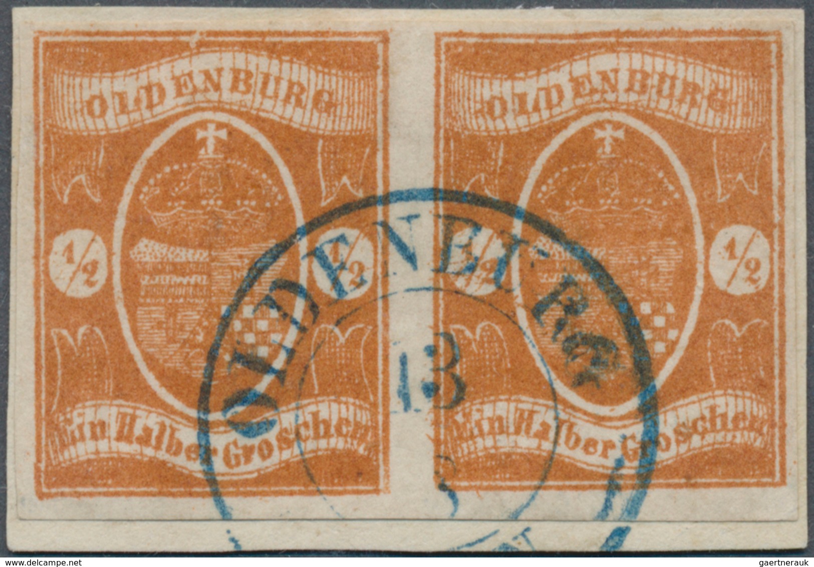 17363 Oldenburg - Marken Und Briefe: 1859, 1/2 Gr. Braunorange Im Waagerechten Paar, Farbfrisch Und Allsei - Oldenburg