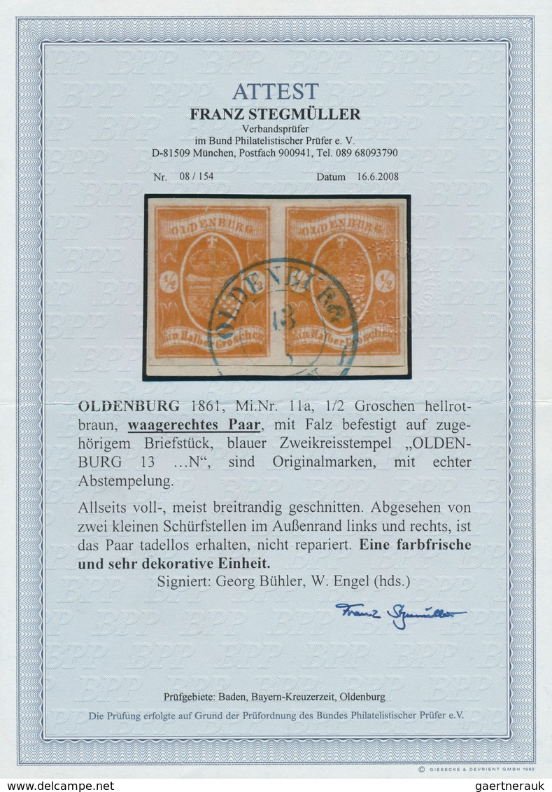 17363 Oldenburg - Marken Und Briefe: 1859, 1/2 Gr. Braunorange Im Waagerechten Paar, Farbfrisch Und Allsei - Oldenburg