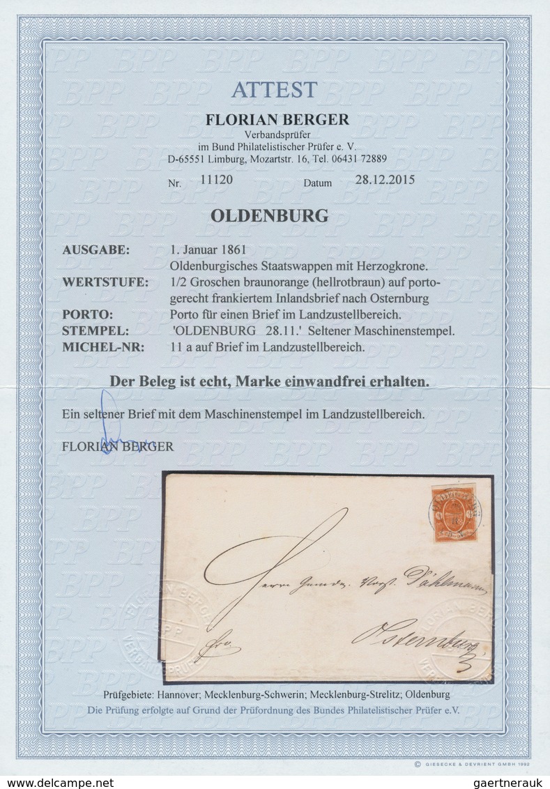17364 Oldenburg - Marken Und Briefe: 1861, 1/2 Gr. Braunorange, Farbfrisch Und Allseits Voll- Bis Breitran - Oldenburg