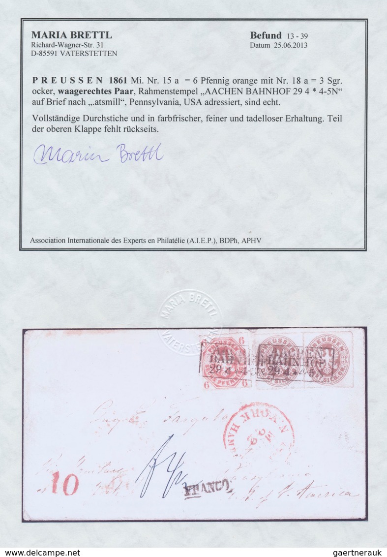 17406 Preußen - Marken Und Briefe: 1861: 1/2 Sgr + Waagr. Paar 3 Sgr übergehend Entwertet Ra3 "AACHEN BAHN - Other & Unclassified