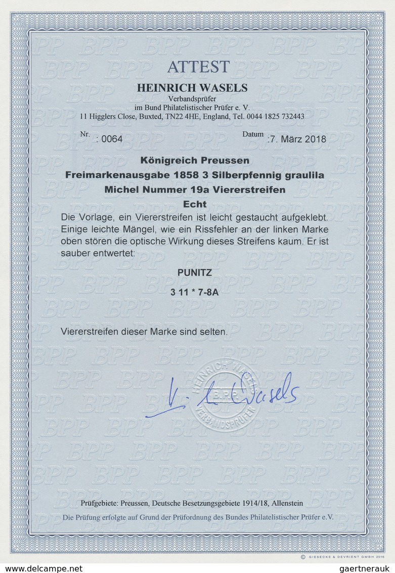 17412 Preußen - Marken Und Briefe: 1865, 3 Pfg. Graulila Im Waagerechten 4er-Streifen Mit Zwei Klaren Ra2 - Altri & Non Classificati