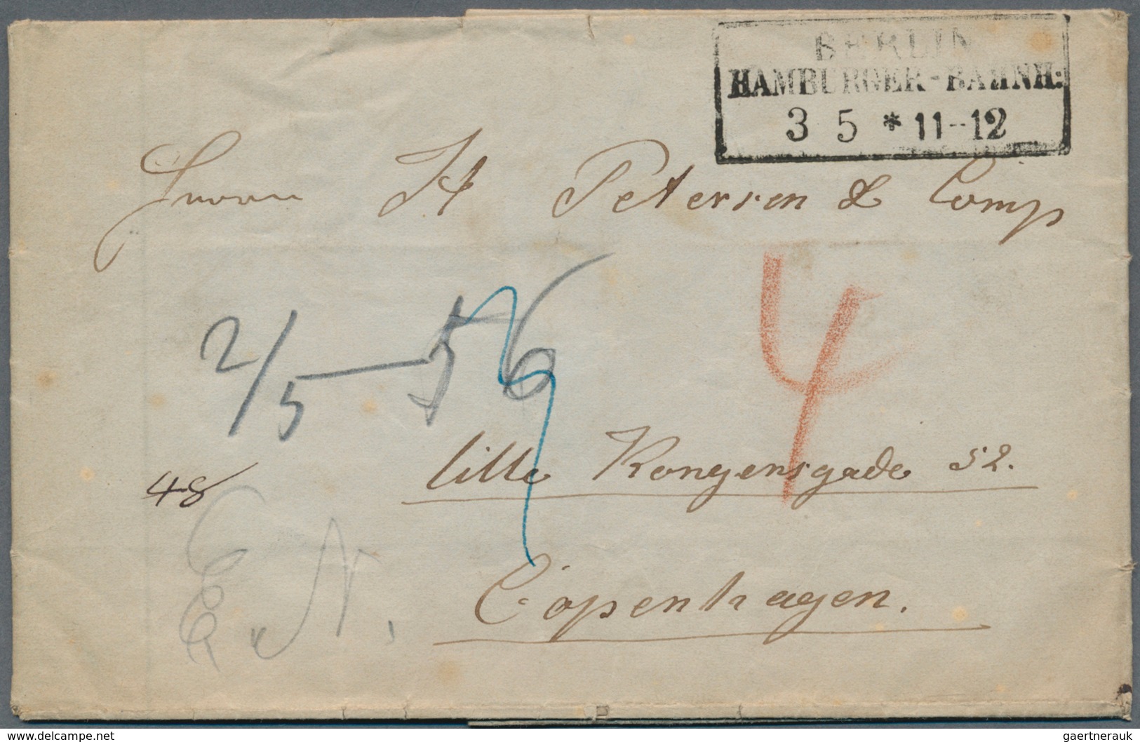 17425 Preußen - Stempel: 1856, Barfrankierter Faltbrief Mit R3 BERLIN / HAMBURGER-BAHNH., 3/5, Via Transit - Other & Unclassified