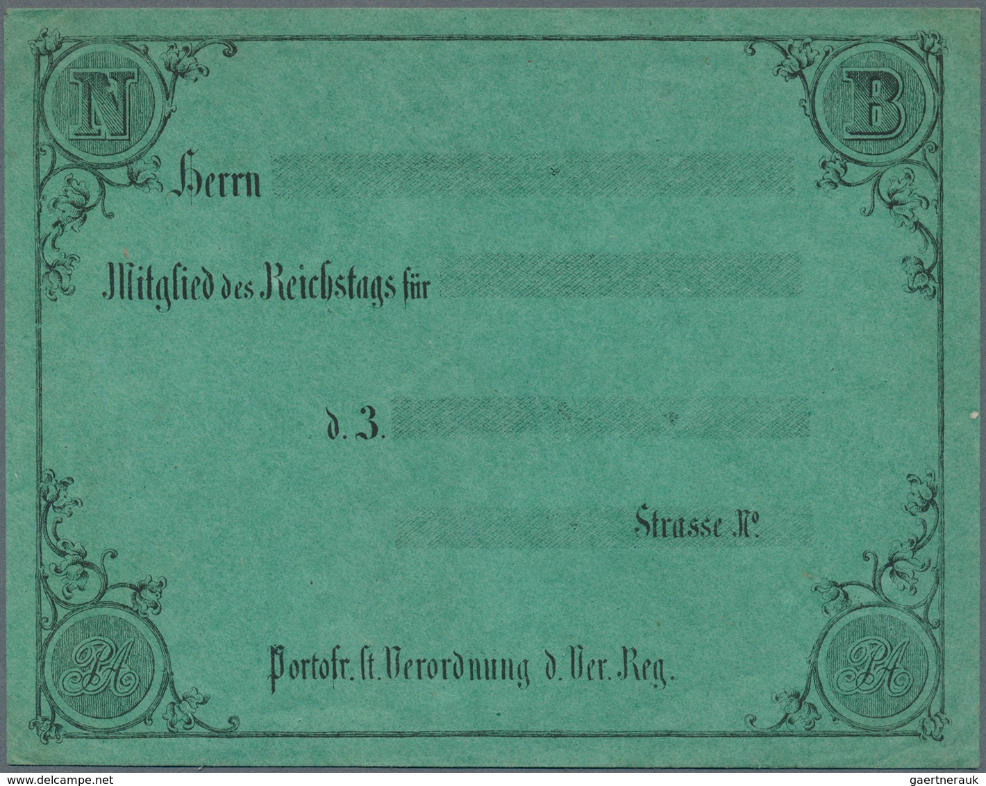 17441 Preußen - Besonderheiten: 1867, Ungebrauchter Grüner Vordruck-Umschlag Mit Vs. Adressvordruck "Herrn - Other & Unclassified