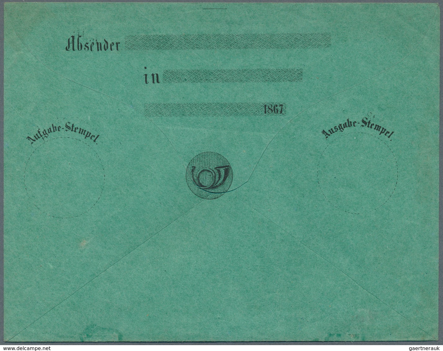 17441 Preußen - Besonderheiten: 1867, Ungebrauchter Grüner Vordruck-Umschlag Mit Vs. Adressvordruck "Herrn - Other & Unclassified