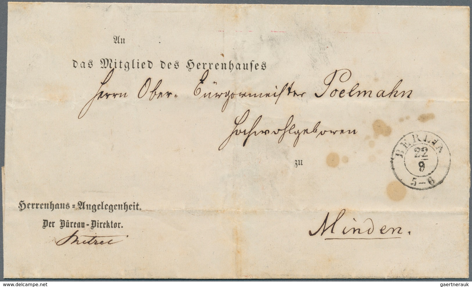 17444 Preußen - Besonderheiten: "Herrenhaus-Angelegenheit / Der Büreau-Direktor", Gedr. Absender Auf Vordr - Other & Unclassified