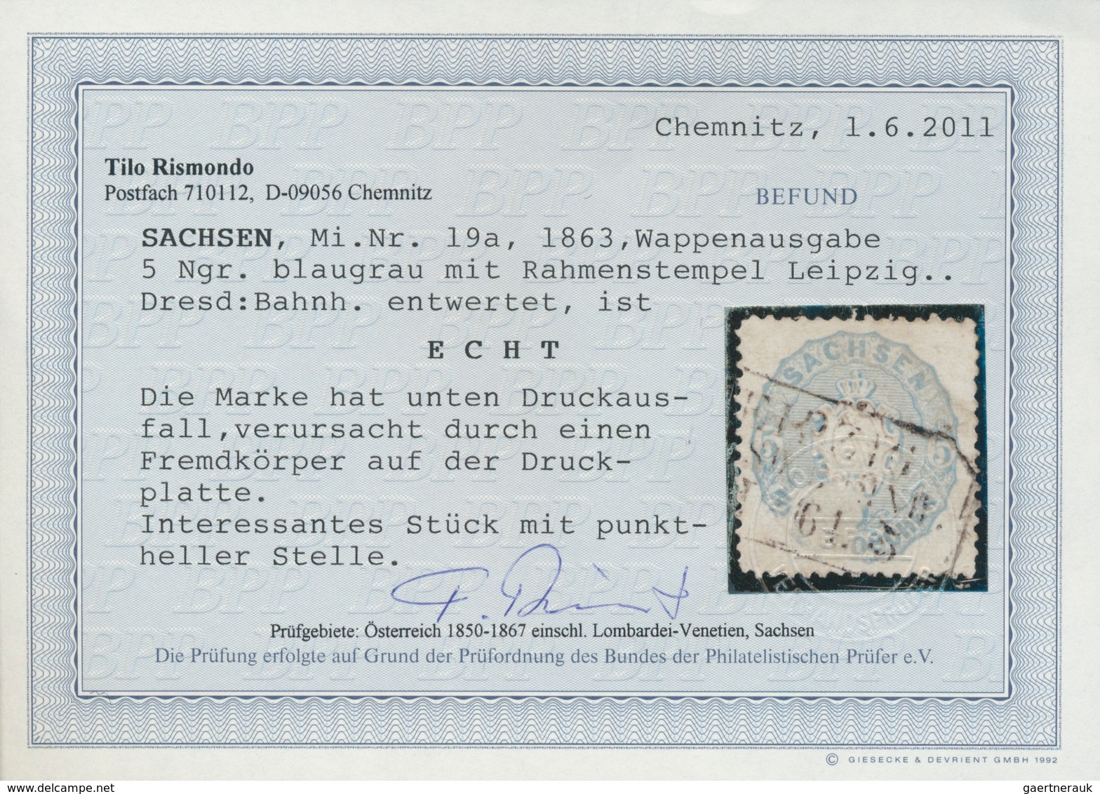 17452 Sachsen - Marken Und Briefe: 1863,  5 Ngr Blaugrau Sauber Entwertet Mit Ra3 ''LEIPZIG...DRESD:BAHNH." - Sachsen