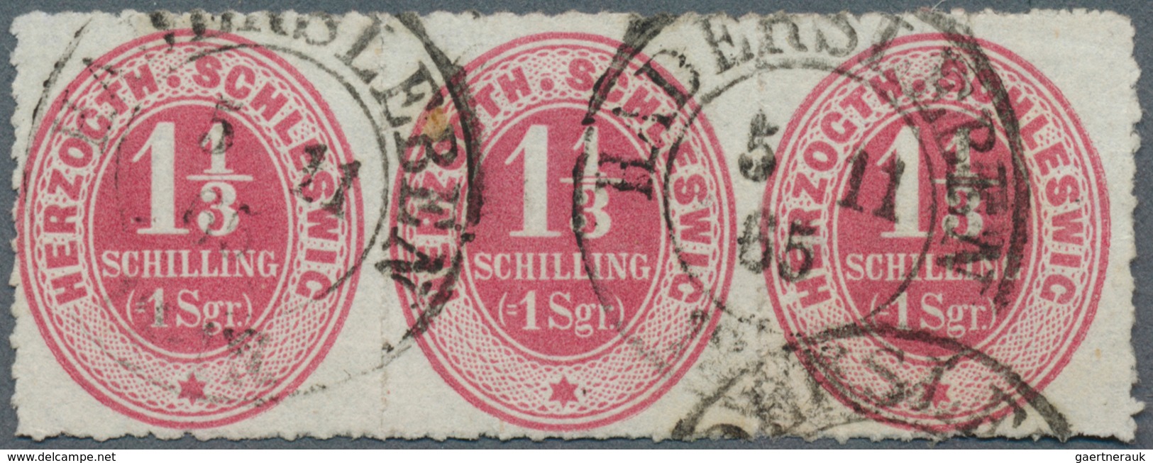 17469 Schleswig-Holstein - Marken Und Briefe: 1865: 1/13 S Karminrosa, Waagerechter Dreierstreifen, Sauber - Other & Unclassified