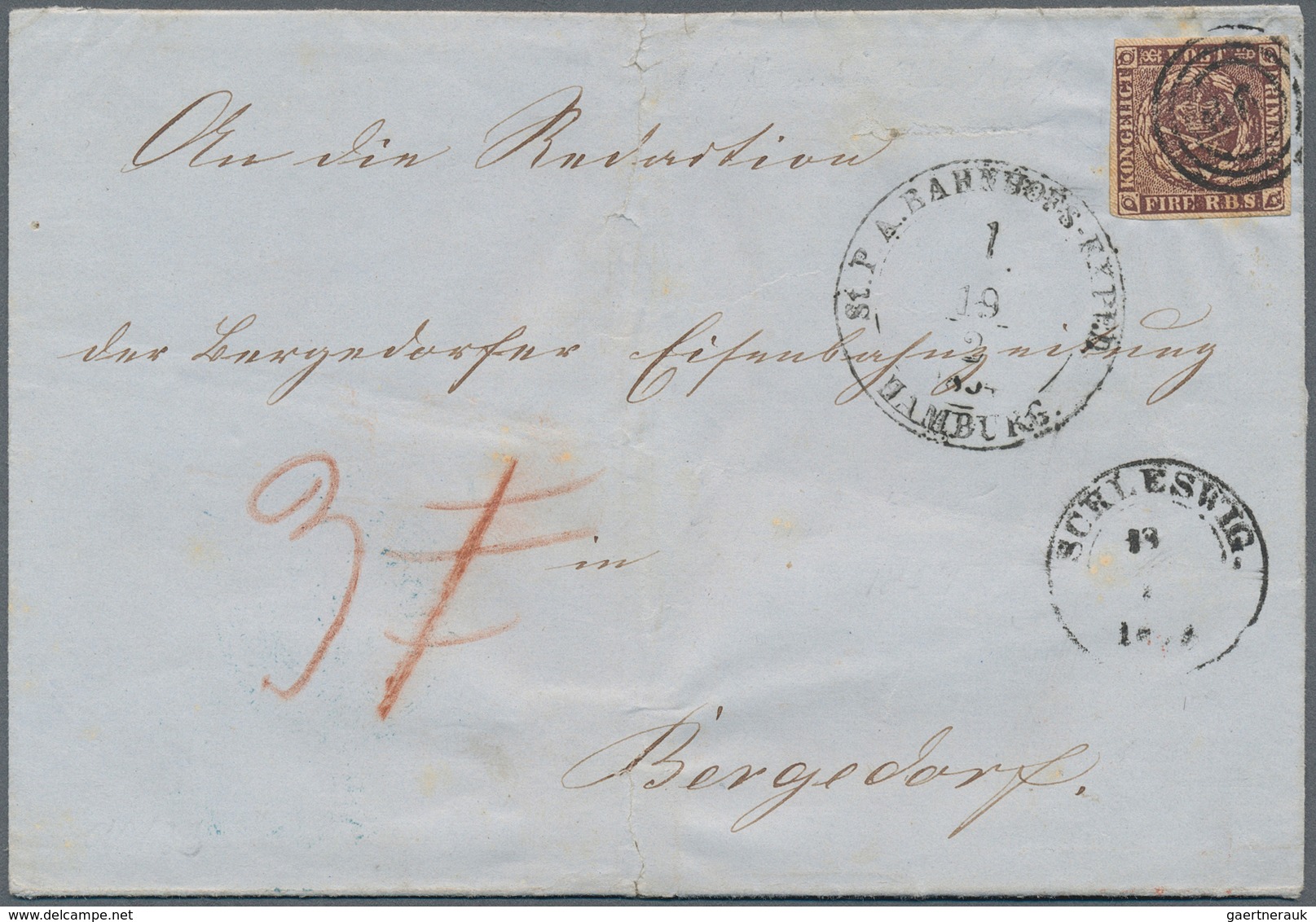 17474 Schleswig-Holstein - Stempel Auf Dänemark: 1853, Fire R.B.S. Schwärzlichbraun, Entwertet Mit Nr.-Ste - Other & Unclassified