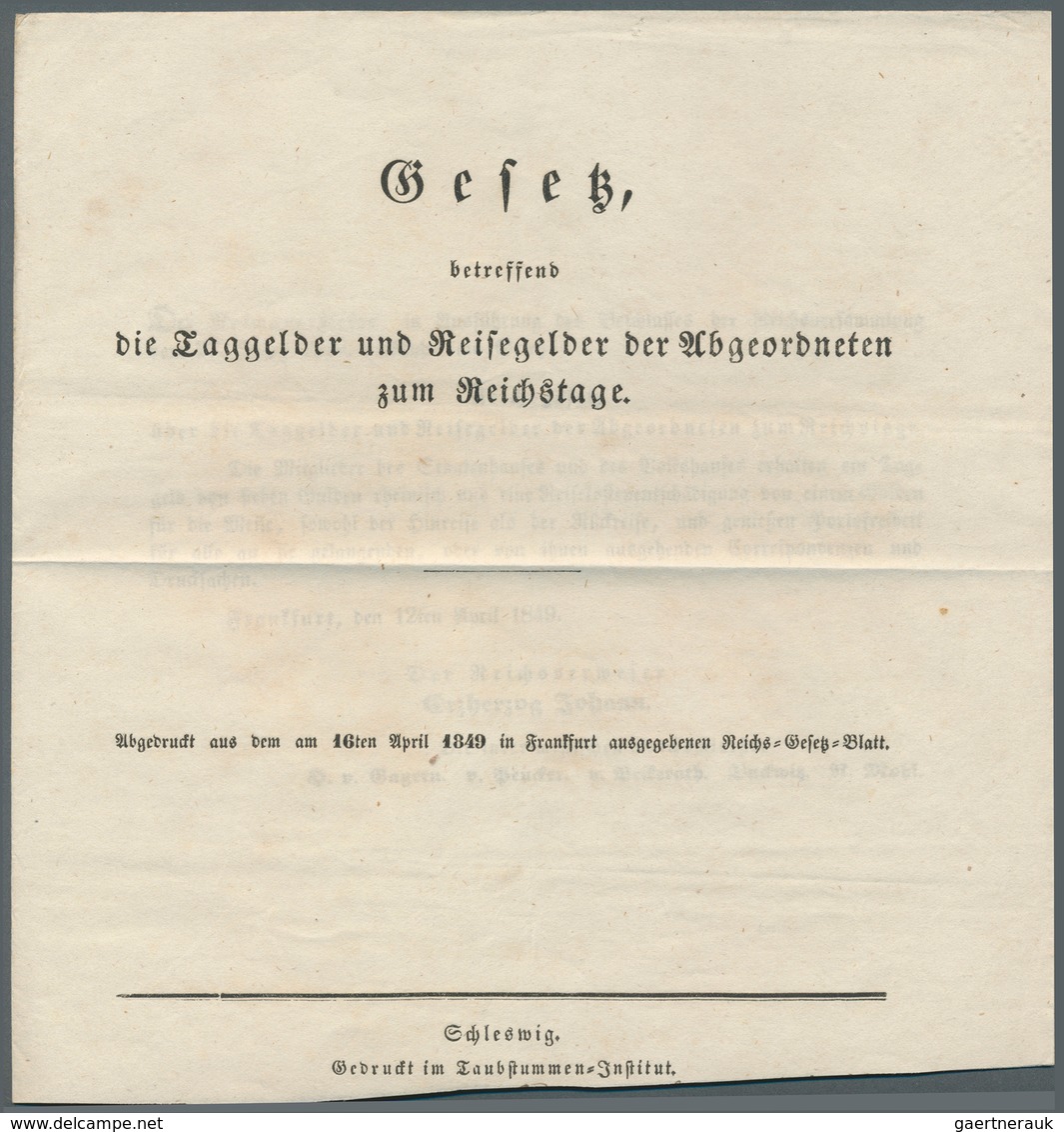 17482 Thurn & Taxis - Vorphilatelie: 1849, Gedruckten Dokument "Gesetz Betreffend Die Taggelder Und Reiseg - Prephilately