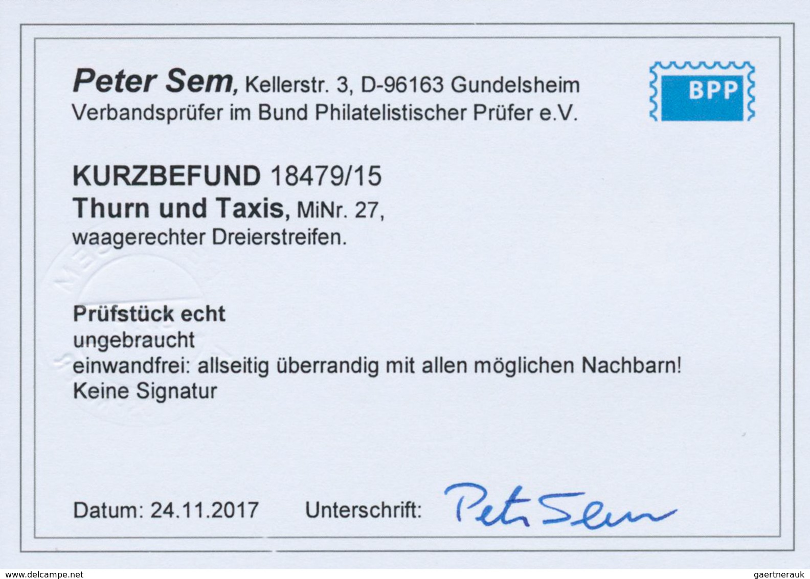 17489 Thurn & Taxis - Marken Und Briefe: 1863, 1/3 Sgr. Grün, Ungebraucht. Lt. Kurzbefund Sem: "einwandfre - Other & Unclassified