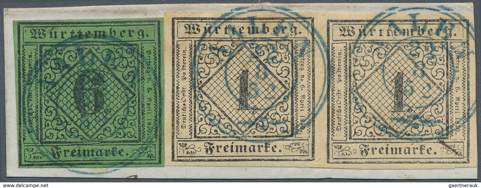 17508 Württemberg - Marken Und Briefe: 1851, Ziffern 1 Kr. Auf (hell)sämisch Im Paar Und 6 Kr. Gelbgrün Ty - Other & Unclassified