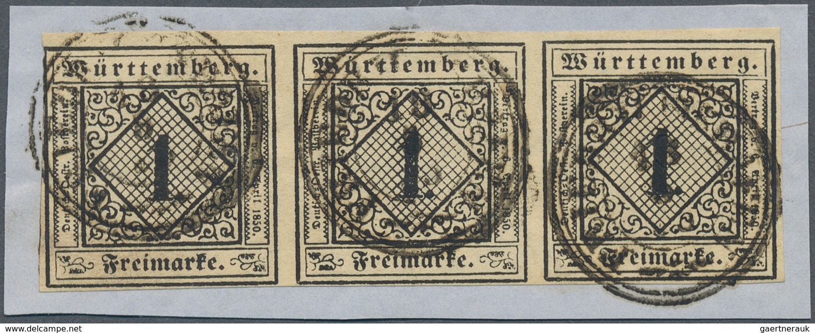 17509 Württemberg - Marken Und Briefe: 1851, Ziffern 1 Kr. Schwarz Auf Hellsämisch Als Waagrechter Dreiers - Other & Unclassified