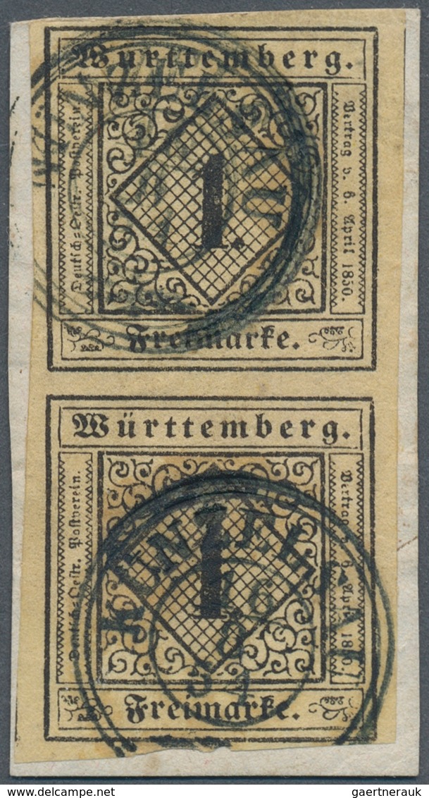 17511 Württemberg - Marken Und Briefe: 1851 Ziffern 1 Kr. Schwarz Auf Graugelbem Seidenpapier, Senkrechtes - Other & Unclassified